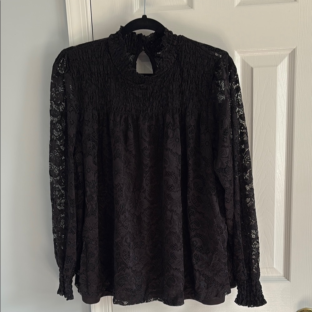 Cable & Gauge High Neck Long Sleeve Black Lace Blouse Size 3X NWT